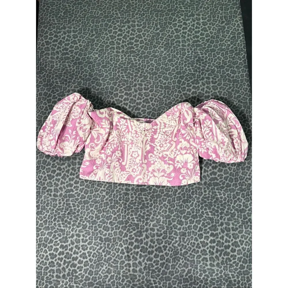 NWT Abercrombie & Fitch Floral Puff Sleeve Crop Top Lilac White Size L Milkmaid